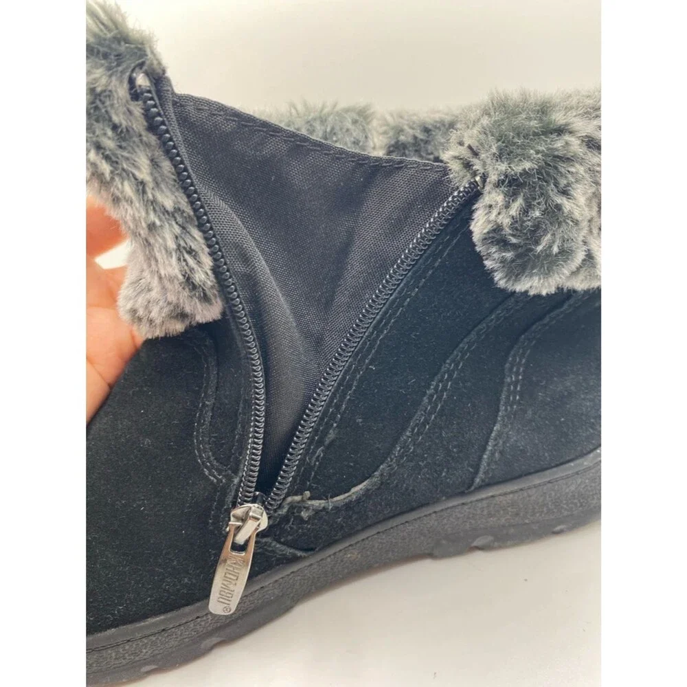 Khombu Jessica Black Ankle Boots 8M Suede Faux Fur Gorpcore Winter Cozy Comfort